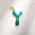 Letter Y gold-plated charm with teal and dark green enamel for DIY jewelry making - Letter Y