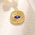 Goldener quadratischer Anhänger mit blauem Evil Eye und Sonnenstruktur mit Zirkonia - Bohemian Dunkelblauer Anhänger (A0740)