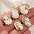 Baroque irregular pearl pendants with gold plated leaf edges set of five pieces - Gold Inlaid Baroque Style