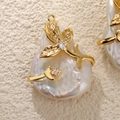 Baroque pearl pendant with gold leaf filigree and zircon stones for jewelry DIY - Large Flat Round Baroque Style