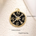 Pendentif boussole doré avec étoile en émail noir et incrustation de zircon - Pendentif Rond Boussole Émail Noir Strass (A0760)