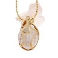 Baroque pearl pendant necklace with gold ginkgo leaf design and round bead chain - Maple Leaf Pearl Style