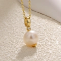 Elegant gold butterfly necklace with baroque freshwater pearl and sparkling stone charm - Single Pearl Rhinestone Pendant (A0143)