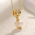 Baroque pearl pendant necklace with gold plated cylinder and sparkling crystals - Lucky Bead Pearl Pendant (A0145)