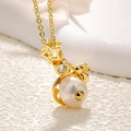 Gold-plated rabbit and star charm necklace with a large white baroque pearl pendant - Rabbit Star Pearl Pendant (A0146)