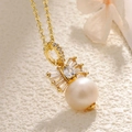 Elegant gold-plated butterfly bow necklace featuring a large baroque freshwater pearl - Bowknot Pearl Pendant (A0144)