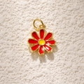 Detailed macro view of red daisy flower charm with gold plating for jewelry DIY - Red Daisy Shape (A0811)