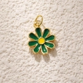Daisy tulip flower pendant in gold-plated copper with green enamel and yellow center - Green Daisy Shape (A0811)