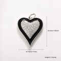 Vue détaillée du pendentif cœur dimensions 26,9mm x 19,7mm serti de zircons - Pendentif diamant en cœur noir et argent(A0223 Argent)