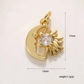 Nahaufnahme von 18k vergoldetem Mond-Sonne-Anhänger mit Zirkon für DIY-Schmuck - 17mm x 13mm / Sonne Mond Weißer Zirkon (848 Mond Weißer Zirkon)