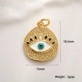 Detail shot of a 15x18.5mm gold evil eye pendant with blue enamel and dimensions - Gold Oval Pavé Texture Tricolor Enamel Style (A0167-3)