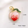 Pink peach fruit charm pendant in gold-plated copper with size and weight metrics - Pink Peach Charm (A0166)