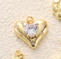 Colgante de corazón dorado con circonita en cruz y detalles de estrellas brillantes - Estilo Corazón Grande Zircón Oro (Corazón Grande Zircón)