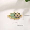 Connecteur Main de Fatma dorée avec pierres bleues pour bijoux DIY, taille 21,2 mm - Doubles Anneaux en Turquoise (Œil de Turquoise)