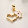 Golden heart pendant with white nurse hat design for graduation jewelry DIY - Heart Graduation Cap