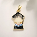 Golden drip oil cartoon graduate charm pendant for DIY necklace and jewelry making - Male Doctor