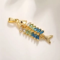 Creative 14k gold plated koi fish bone pendant with gradient blue and green crystals - Gradient Zircon Fish