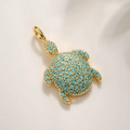14k gold plated turtle pendant with turquoise beads for DIY jewelry making - Turquoise Sea Turtle