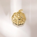 Gold plated sun pendant accessory with hollow sun god face design for jewelry making - Octagonal God Face Style (A0709)