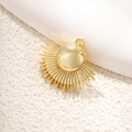 Gold-plated half-sun sunburst pendant with smooth center for DIY jewelry making - Semicircle Radiant Style (A0710)