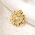 Polished gold sun face pendant with radiant rays and celestial moon profile design - Sun Moon Dual Face Style (A0711)