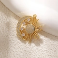 Gold plated sun and moon pendant with shimmering white zircon stones for jewelry DIY - Moon Star Pave Style (A0718)