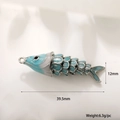 Detail showing a 39.5mm light blue enamel fish pendant with dimensions and weight info - Silver Blue Enamel (A0122)