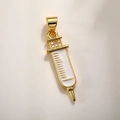 Creative gold syringe charm with white enamel and clear crystals for DIY jewelry - White Syringe