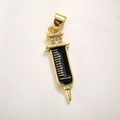 Golden syringe pendant with black enamel details and rhinestones for DIY jewelry - Black Syringe