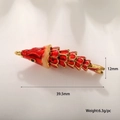 Articulated fish pendant in 18k gold plated copper with red enamel detail, 39.5mm length - Gold Red Enamel (A0122)