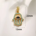 Pendentif Main de Fatma dorée avec œil bleu et perles turquoise, taille 22mm x 13mm - Main de Fatma Micro Pave Turquoise