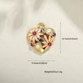 Gold heart pendant with pink enamel daisies and rhinestones for DIY jewelry making - Gold Heart Floral (A0153)