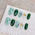 Faux ongles faits main avec motif zen bambou chinois sur socle en pierre grise - XS / Style 1833 Rond Court