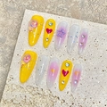 Uñas postizas artesanales estilo almendra de verano con dijes 3D de caramelos dulces - Extra Pequeño (XS) / 1917 Almendra Larga