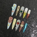 Handmade stiletto press-on nails with luxury pearls, colorful rhinestones and gold accents - XS / Extra Long Stiletto Style (1957)