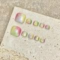 Handmade iridescent glitter press-on toenails in gradient pink yellow and green colors - Small (S)