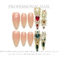 Set lujoso de uñas postizas hechas a mano con perlas y strass en forma stiletto larga - Extra Pequeño (XS) / Estilo Elaborado Degradado Rosa Nude