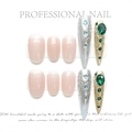Unghie finte artigianali di lusso con dettagli rosa, argento e oro con strass - Extra Piccolo (XS) / Stile Ovale Corto E Stiletto Lung