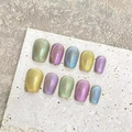 Handgefertigte Cat-Eye-Nägel in Pastellfarben mit lebendigem polarem Glanzeffekt - Extra Klein (XS) / Bunter Katzenaugen Kurzer Sarg-Stil (2038短梯)