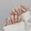 Uñas postizas artesanales tipo bailarina con efecto ojo de gato, mariposas 3D y perlas - Extra Pequeño (XS) / Estilo Ataúd Medio (2045)