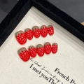 Unghie finte artigianali a fragola con texture 3D e sfumatura rossa brillante - Extra Piccolo (XS) / Stile Fragola 3D Squishy (2076-Ovale Corto)