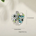 Silver flower heart pendant with blue teal enamel and rhinestones for DIY jewelry making - Blue Heart Floral (A0153)