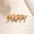 Pendente dorato con lettere HAPPY tempestato di cristalli di zirconia cubica - Stile Alfabeto Arrotondato HAPPY (A0749)