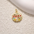 Ciondolo Lucky dorato con dettagli in smalto colorato e motivi a cuore per gioielli DIY - Stile smalto colorato LUCKY (A0370 Smalto fronte-retro)