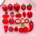 Assorted red resin fruit and vegetable charms including strawberry and cherry pendants - Red Fruit and Vegetable Style Set (SN1544)