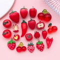 Assorted red resin fruit and vegetable pendants with silver rings for DIY jewelry making - 20 Resin Veggie & Fruit Styles (SN1544) / 20 Pieces Set
