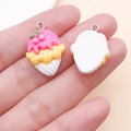 Detail of a DIY resin ice cream charm with pink cherry decoration and silver loop - White Rose Red Cherry Cone Style (24476)
