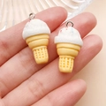 Macro detail of miniature resin colorful ice cream cone pendants with silver metal hooks - Resin Food Play Ice Cream Cone (24767) / White