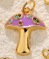 Ciondolo a fungo dorato con smalto viola e pietre colorate per gioielli fai da te - Ciondolo Fungo Viola (a0621)