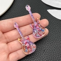 Detail of neon acrylic guitar pendants for DIY jewelry with vibrant double-sided print - Transparent Rose Red Guitar (24050)